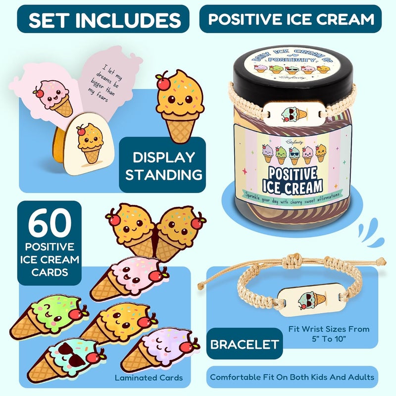 STOFINITY Emotional Support Ice Cream Gifts - 60 Positive Affirmations Cards For Kids, Sweetest Day Gifts For Myself, Fathers Day, Mothers Day, Cute Christmas Gift For Teens Mood-boosting Desk Decor - Image 2